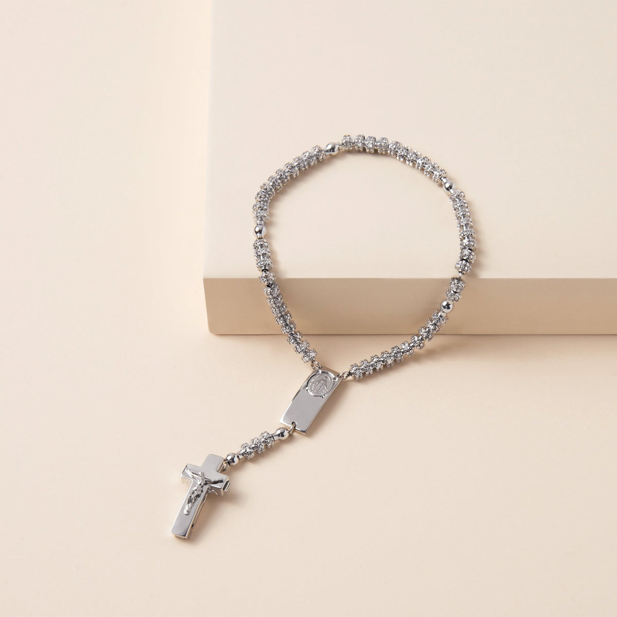 Elegant Rosalet® rosary with rhodium-plated finish