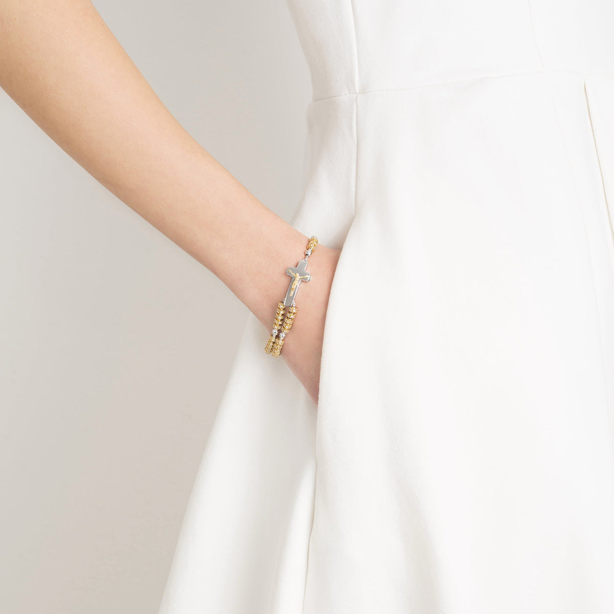 Wearable Ghirelli rosary with gold-plated sterling silver beads