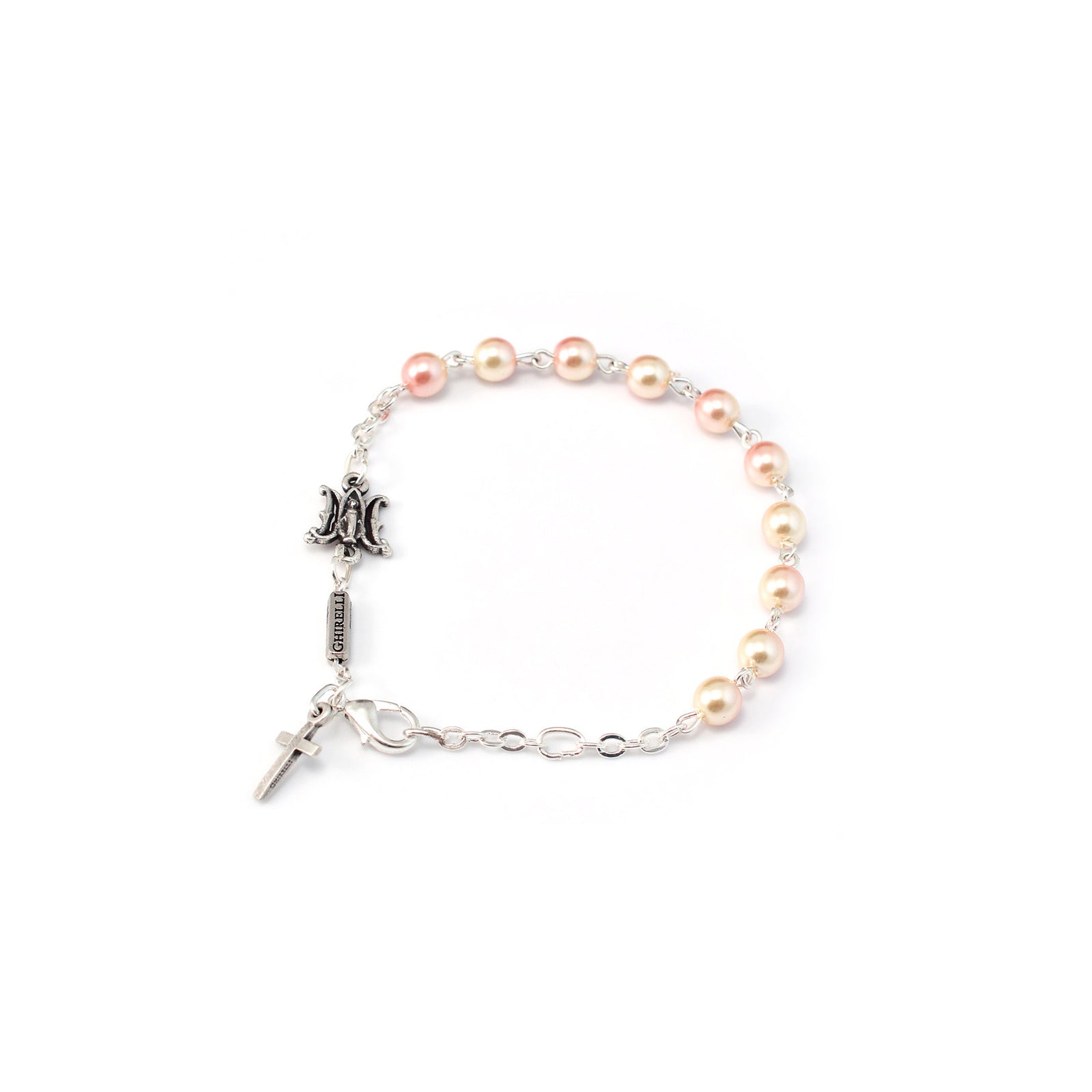 Miraculous Medal bracelet with Bohemian glass beads and cross pendant