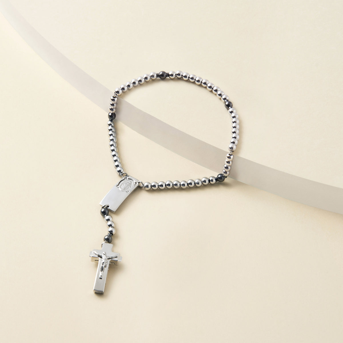 ROSALET® ROUND RHODIUM BEADS, STERLING SILVER &amp; DARK RUTHENIUM PATER, TRADITIONAL