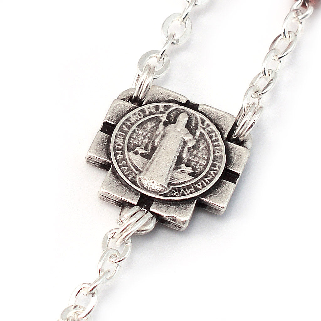 Saint Benedict Wood &amp; Silver Decade Rosary