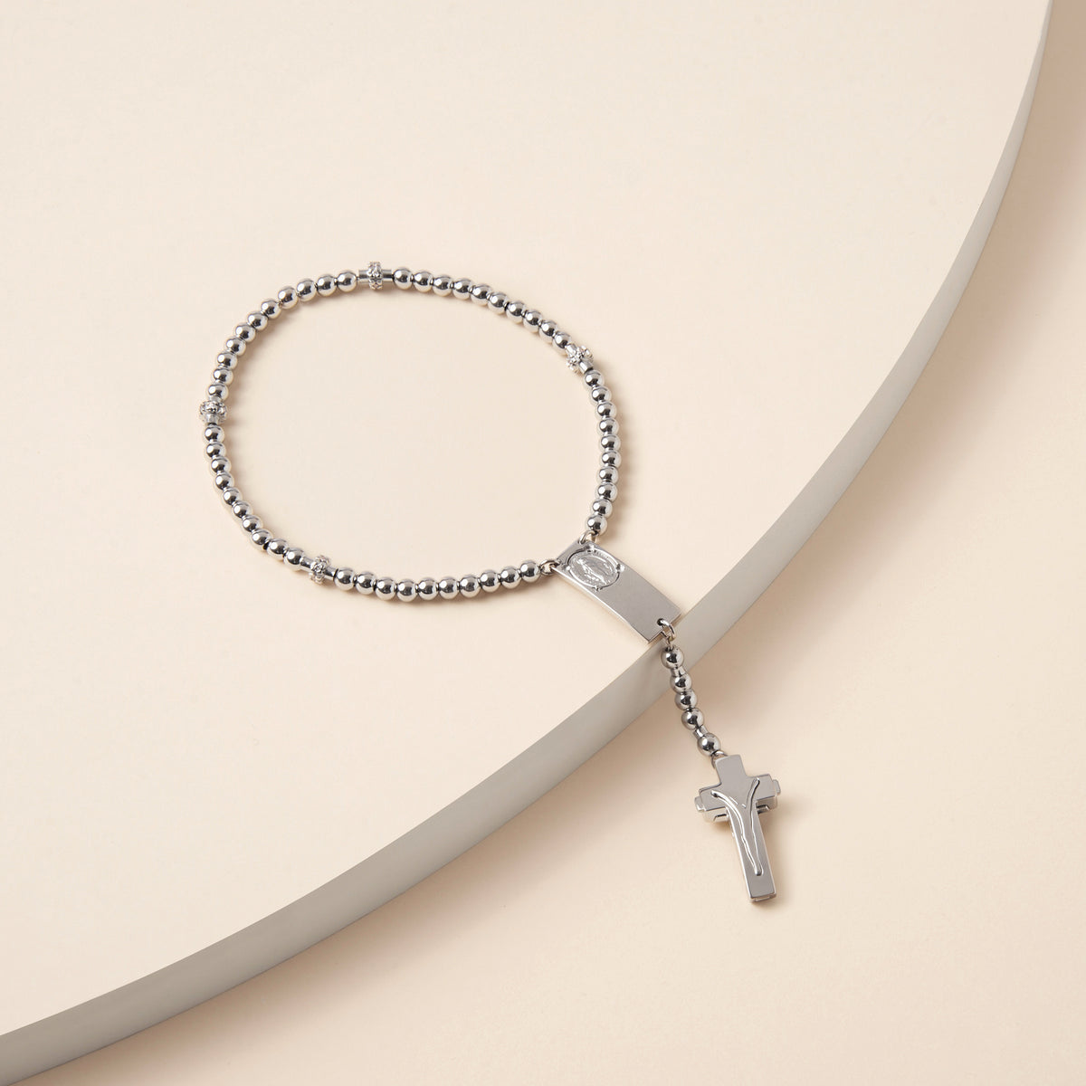 ROSALET® ROUND RHODIUM BEADS, STERLING SILVER &amp; PAVE PATER, MODERN