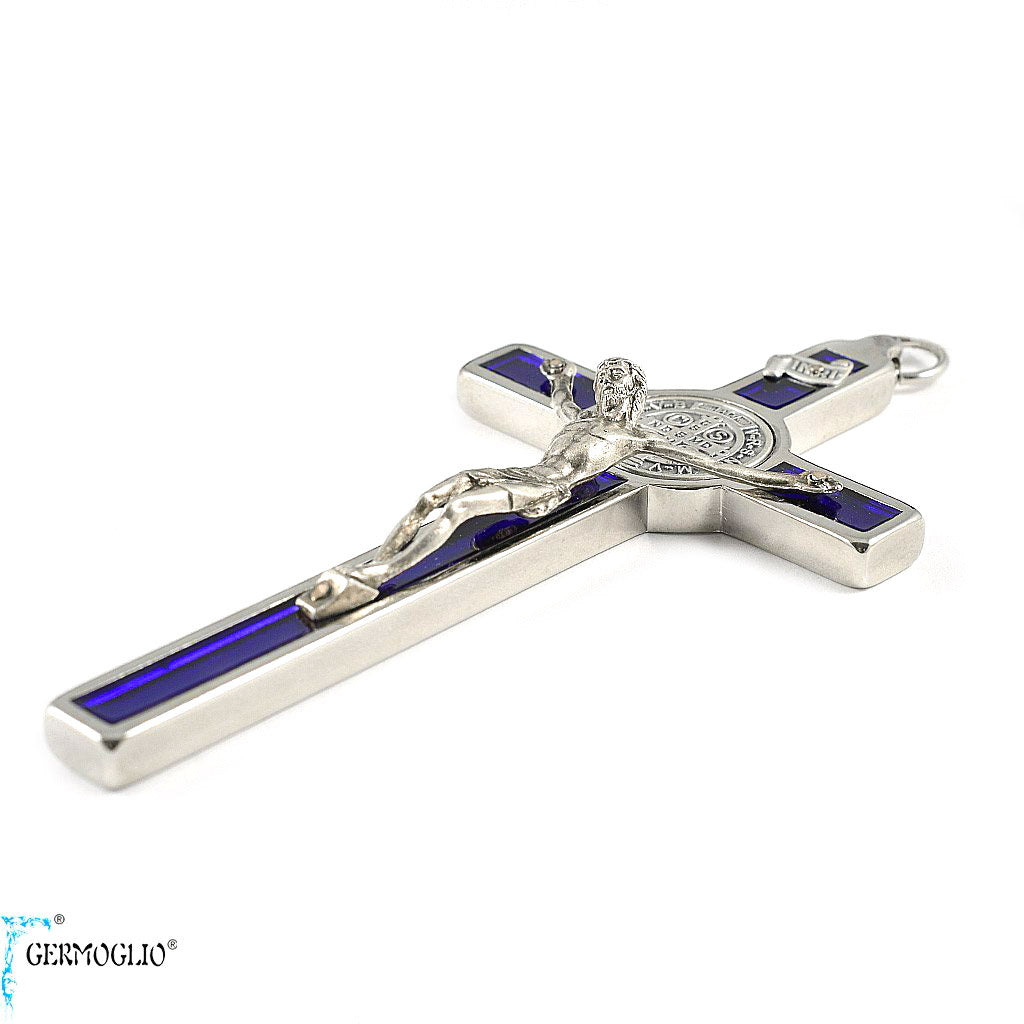 Saint Benedict Crucifix Wall Cross Blue enamel by Germoglio x