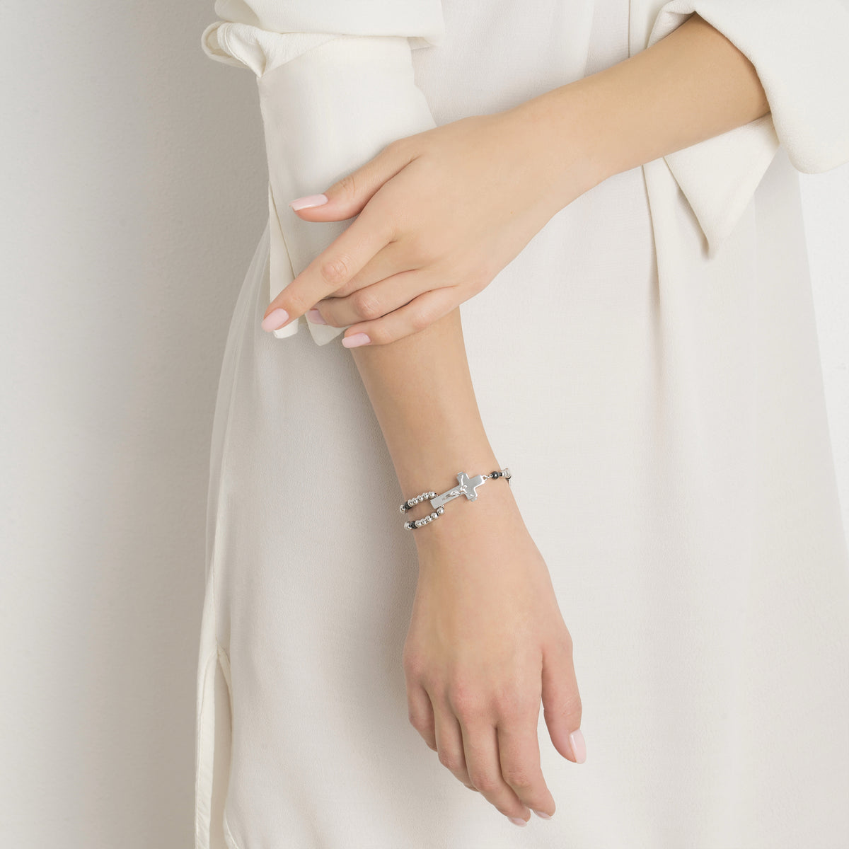 ROSALET® ROUND RHODIUM BEADS, STERLING SILVER &amp; DARK RUTHENIUM PATER, TRADITIONAL