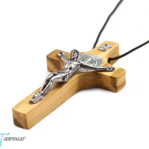 Saint Benedict Crucifix Pendant in Italian Olivewood by Germoglio