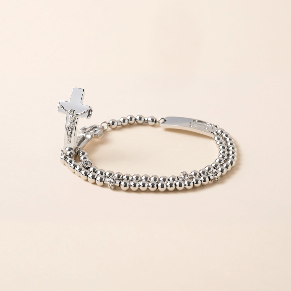 Ghirelli rosary bracelet with Rhodium finish and crucifix clasp