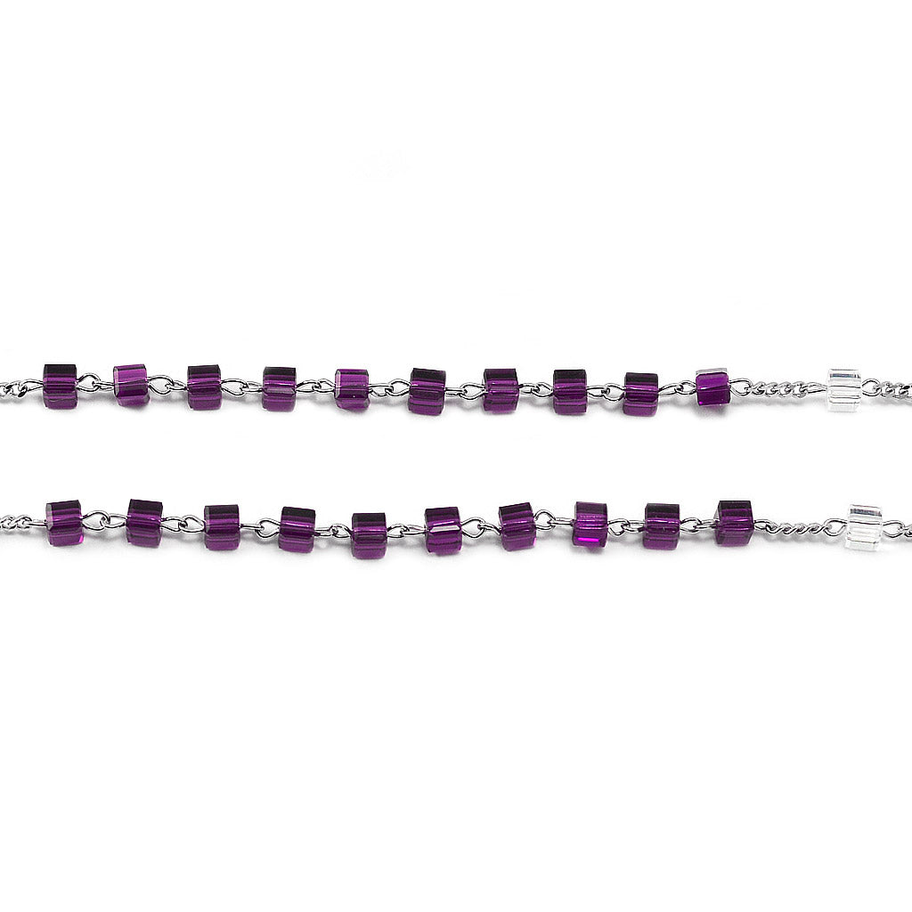 Crystal Heart Rosary with Amethyst &amp; Sterling Silver