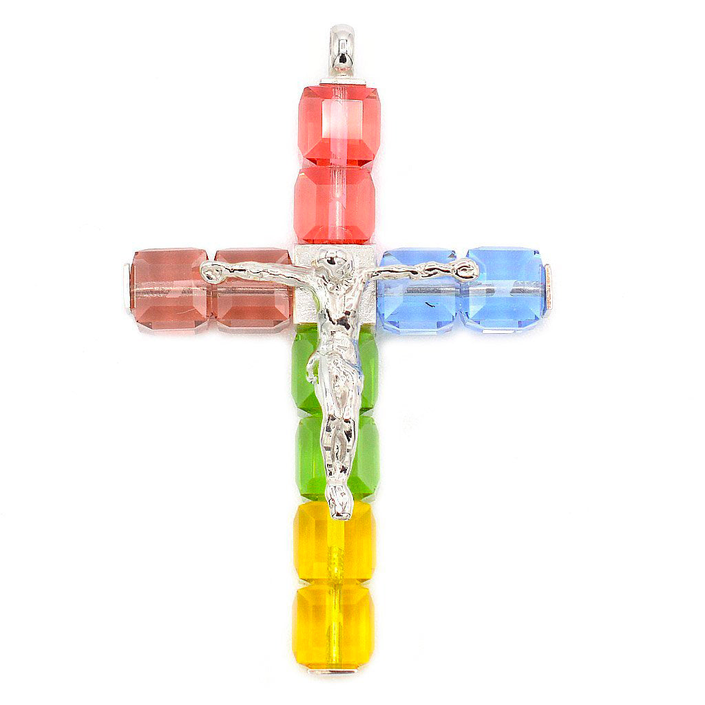 Multicolor Crystal Lourdes Rosary with Sterling Silver