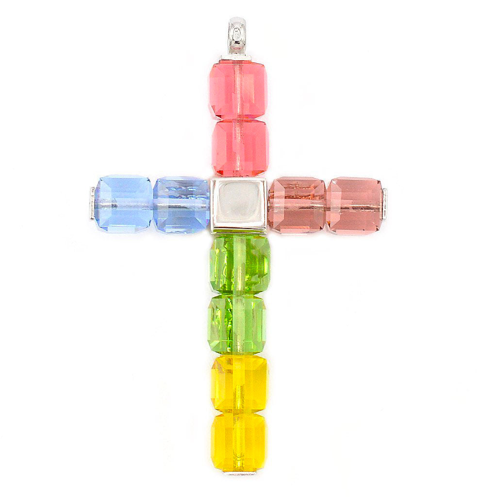 Multicolor Crystal Lourdes Rosary with Sterling Silver