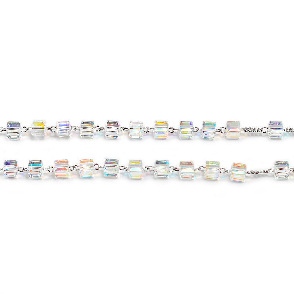 Aurora Borealis Crystal Rosary with Sterling Silver