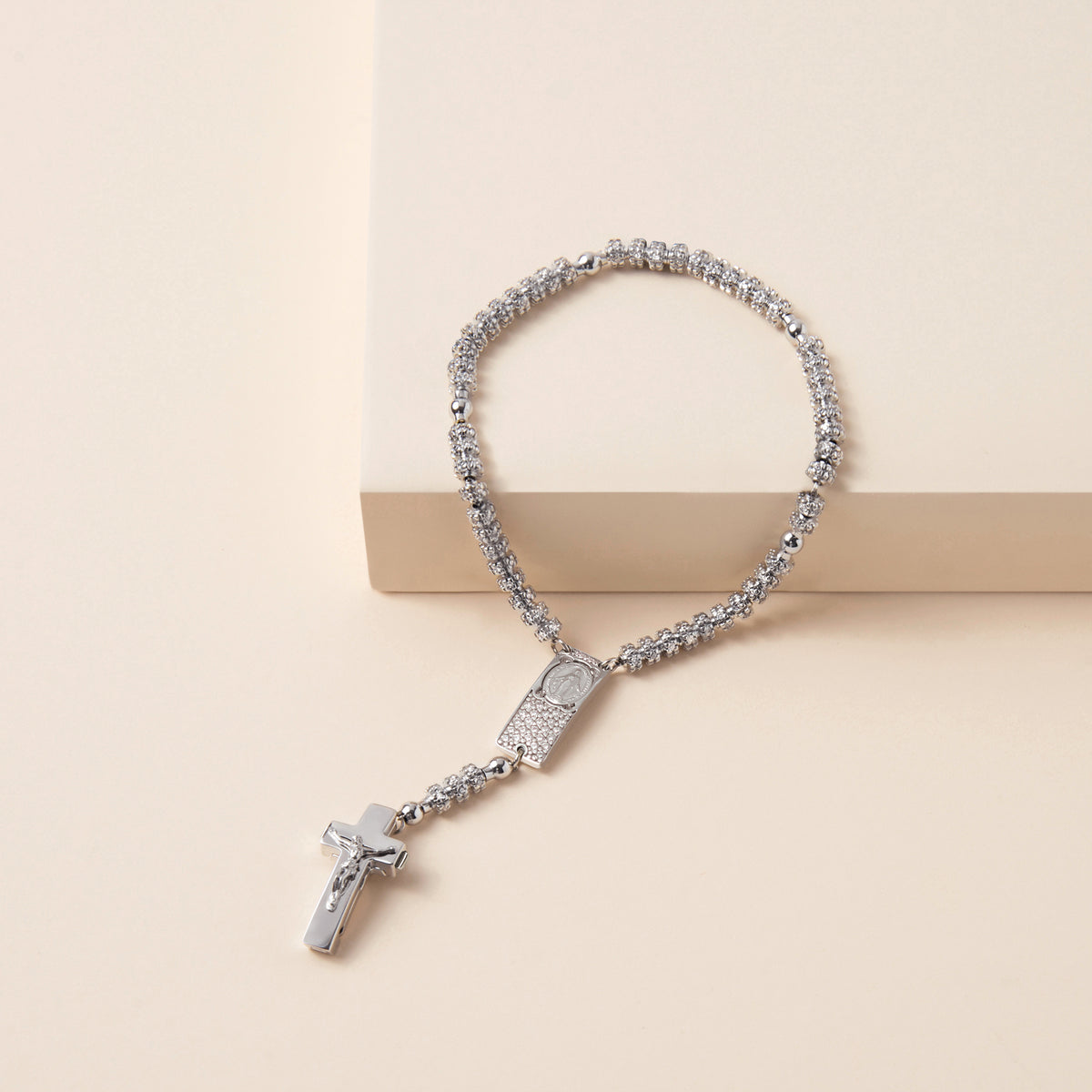 Rhodium-plated sterling silver rosary bracelet by Ghirelli