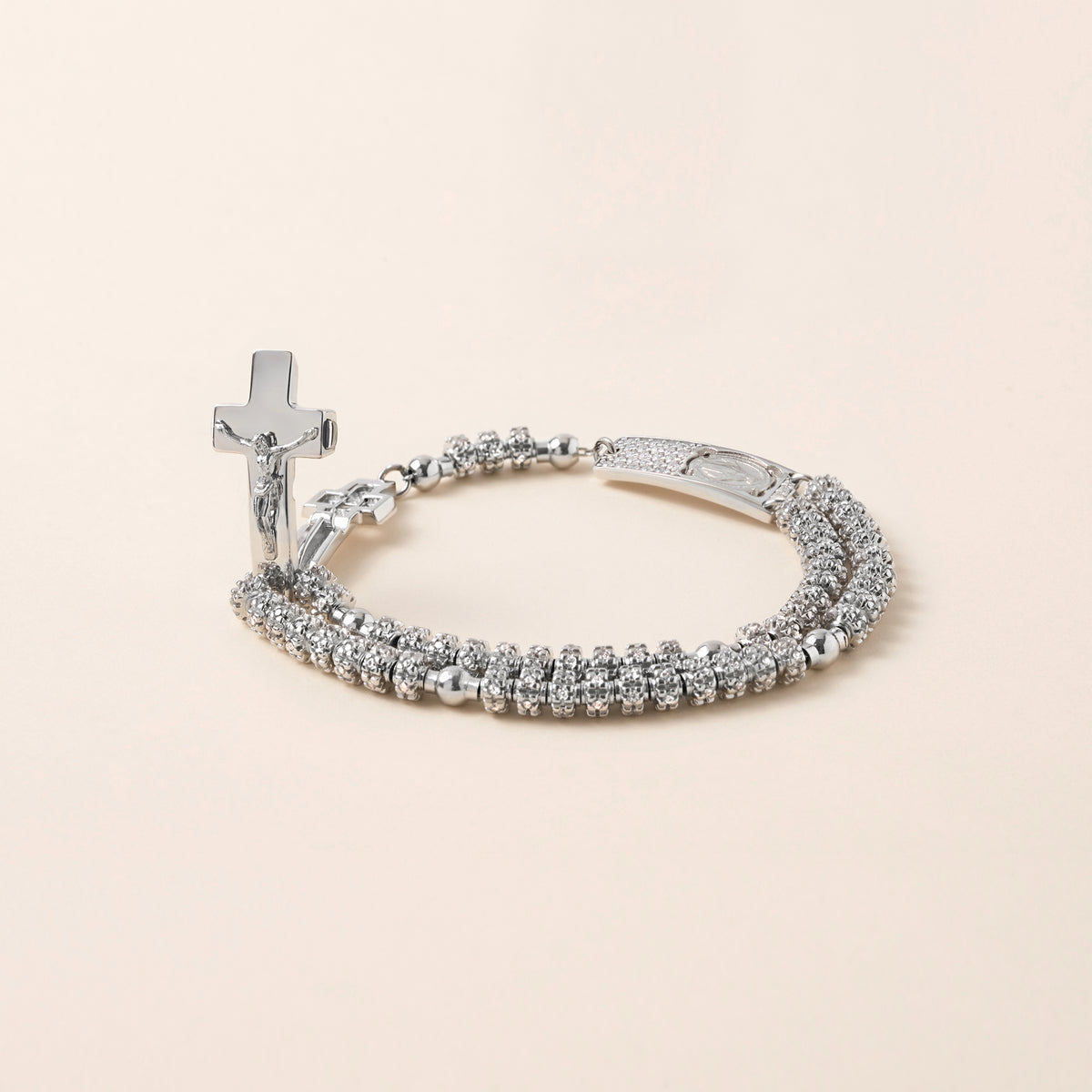 Rosary bracelet with zircon pavé and Miraculous Medal