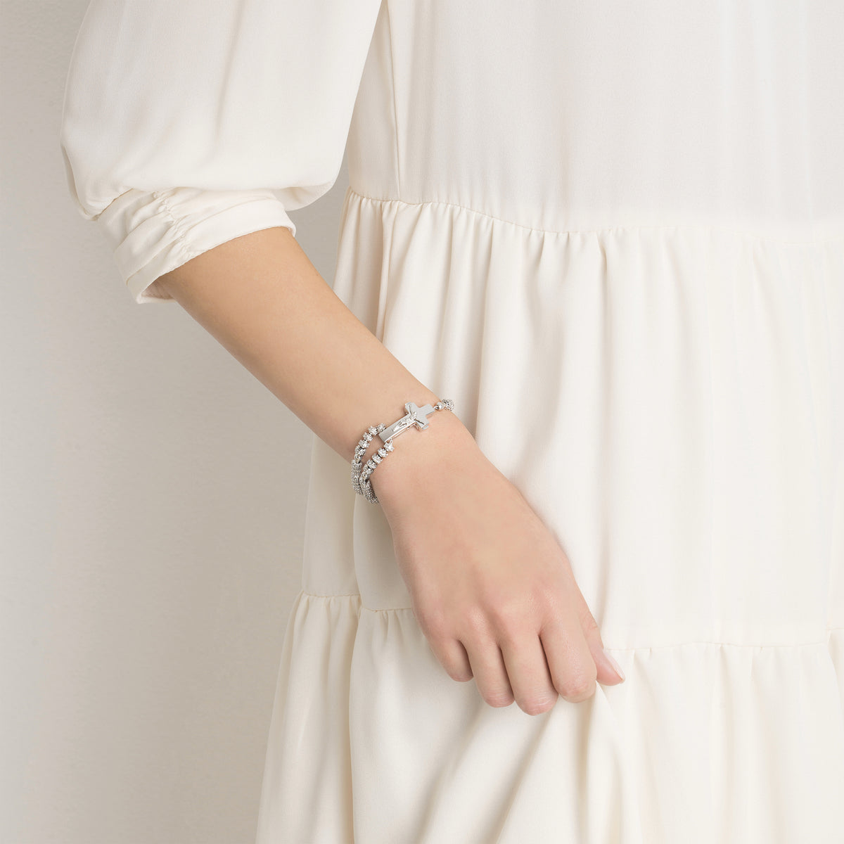 Wearable silver rosary bracelet with handcrafted details