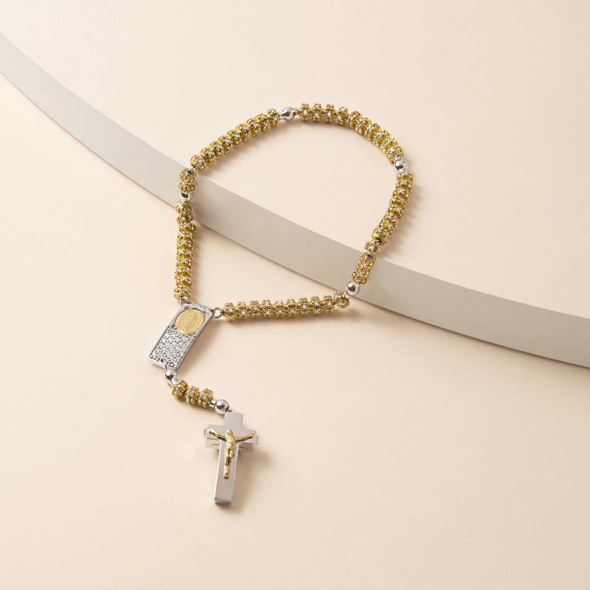 Elegant gold and silver Rosalet® rosary bracelet by Ghirelli