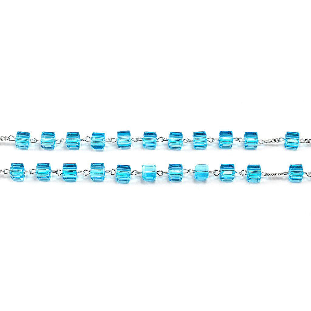 Aquamarine Crystal Lourdes Rosary with Sterling Silver