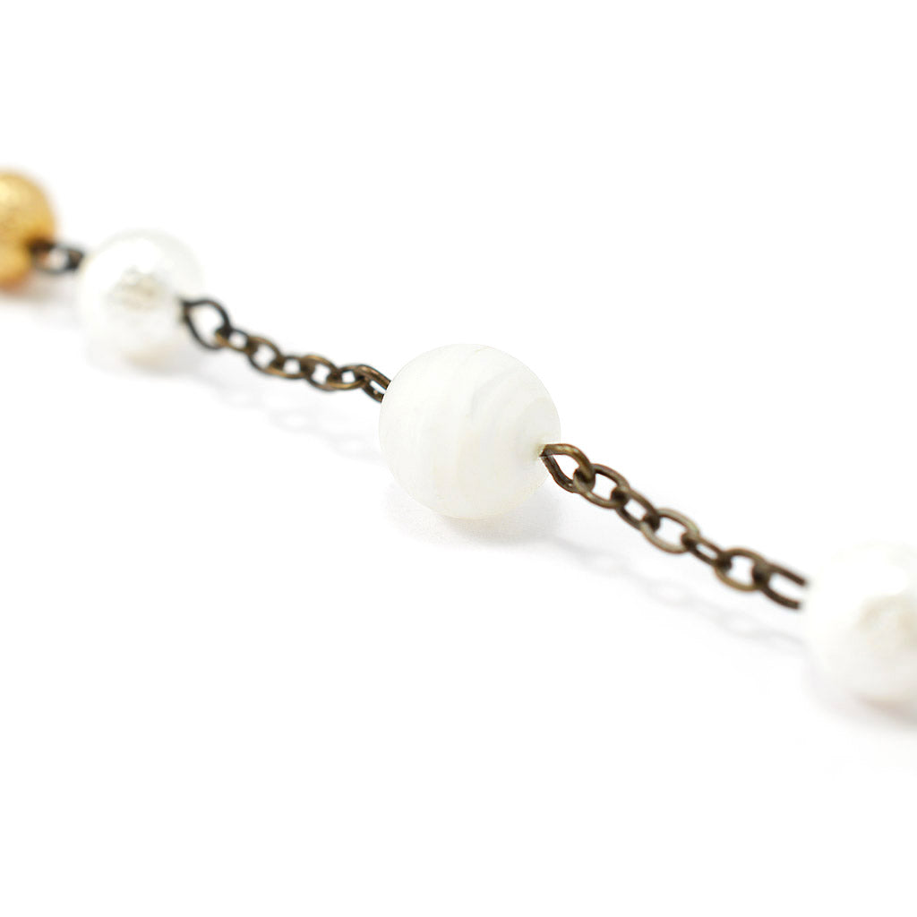 Rosaries for Women with White &amp; Gold Murano Glass