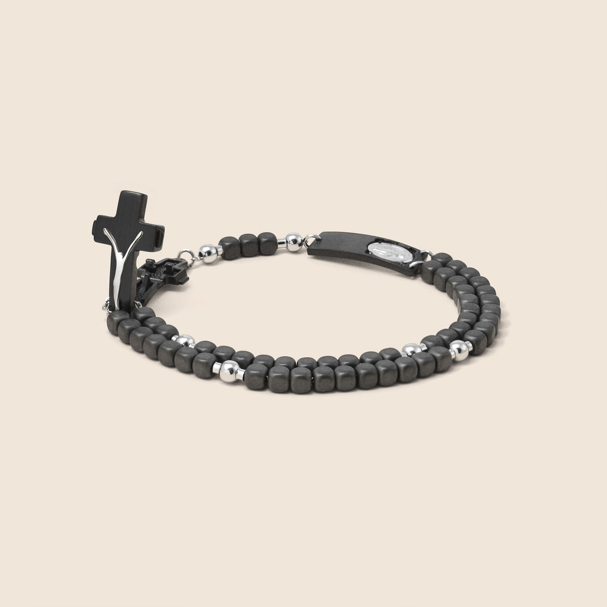 Modern Rosalet bracelet with matte hematite beads and black rhodium finish