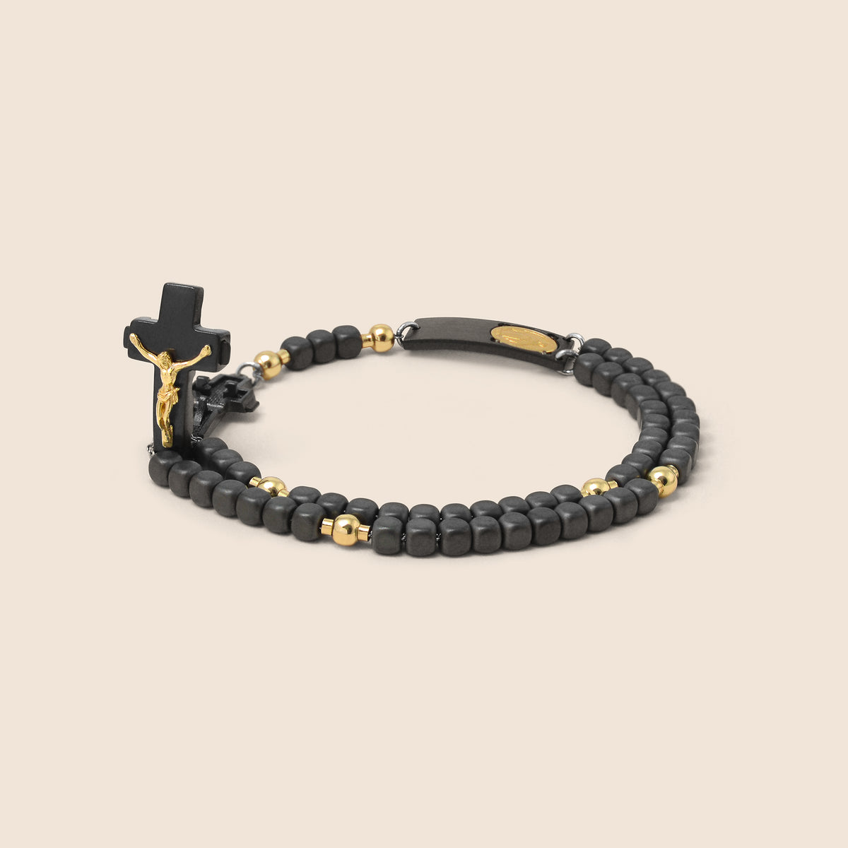 ROSALET® BLACK RHODIUM - SQUARE MATTE HEMATITE BEADS, GOLD PATER, TRADITIONAL