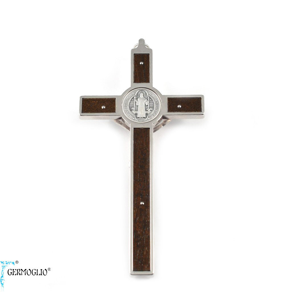 Saint Benedict Crucifix Wall Cross with Wood Inlay by Germoglio x Ghirelli