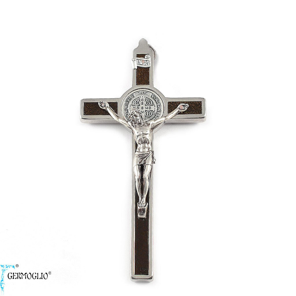 Saint Benedict Crucifix Wall Cross with Wood Inlay by Germoglio x Ghirelli