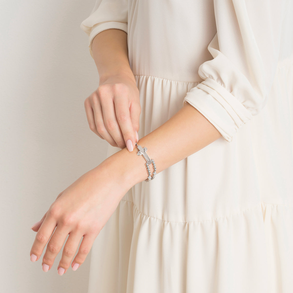 ROSALET® ROUND RHODIUM BEADS, STERLING SILVER &amp; PAVE PATER, MODERN