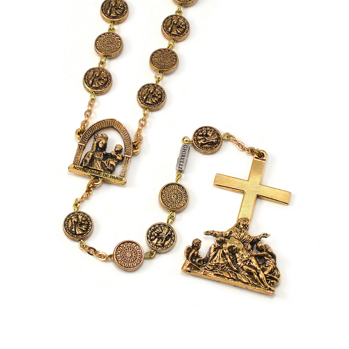 Notre Dame de Paris Cathedral Rosary with Rose Window Beads, Gold