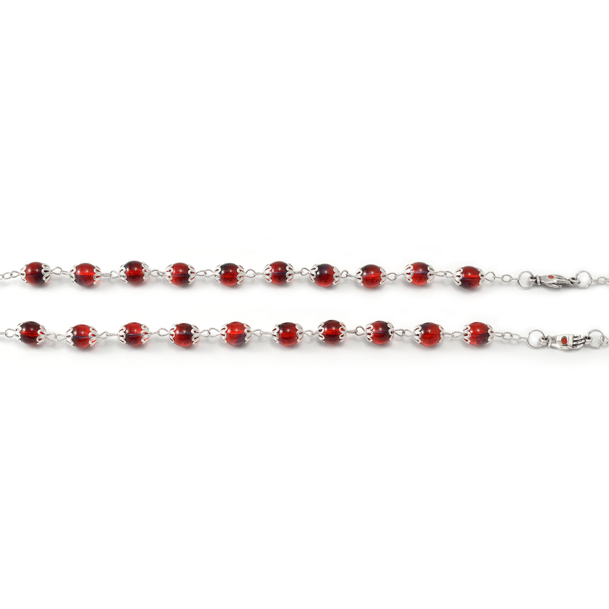 Saint Pio of Pietrelcina Anniversary Rosary in Antique Silver with Red Bohemian Glass Beads