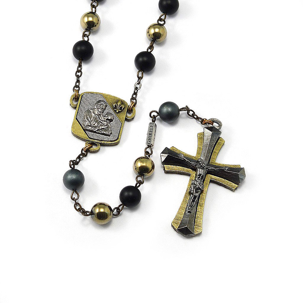 Saint Joseph Rosary in Bronze, Black & Hematite