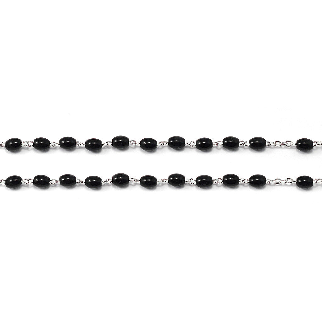 The Holy Mass Rosary with Oval Glass Black Beads by Ghirelli