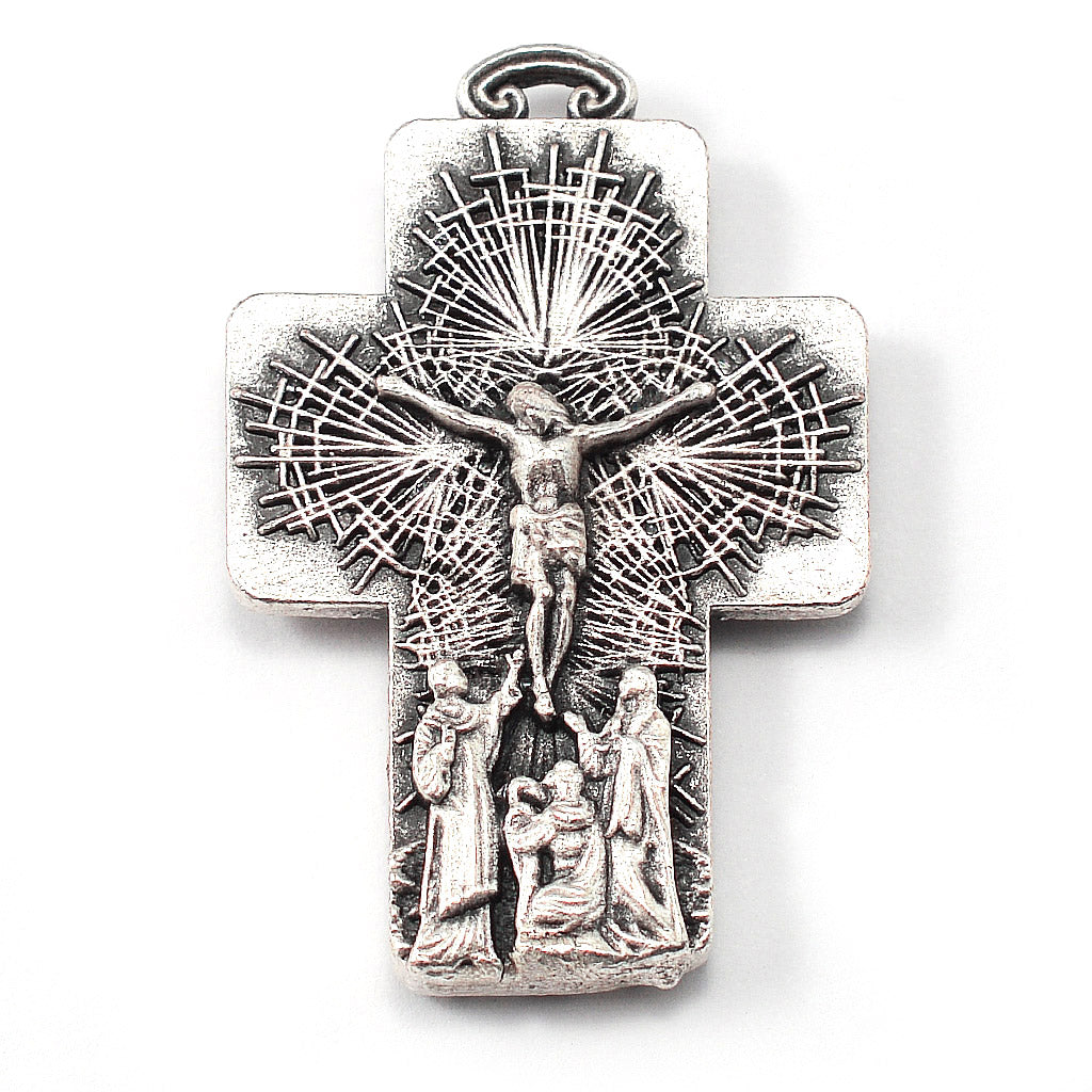 The Crucifixion marble glass rosary beads with silver Our Father