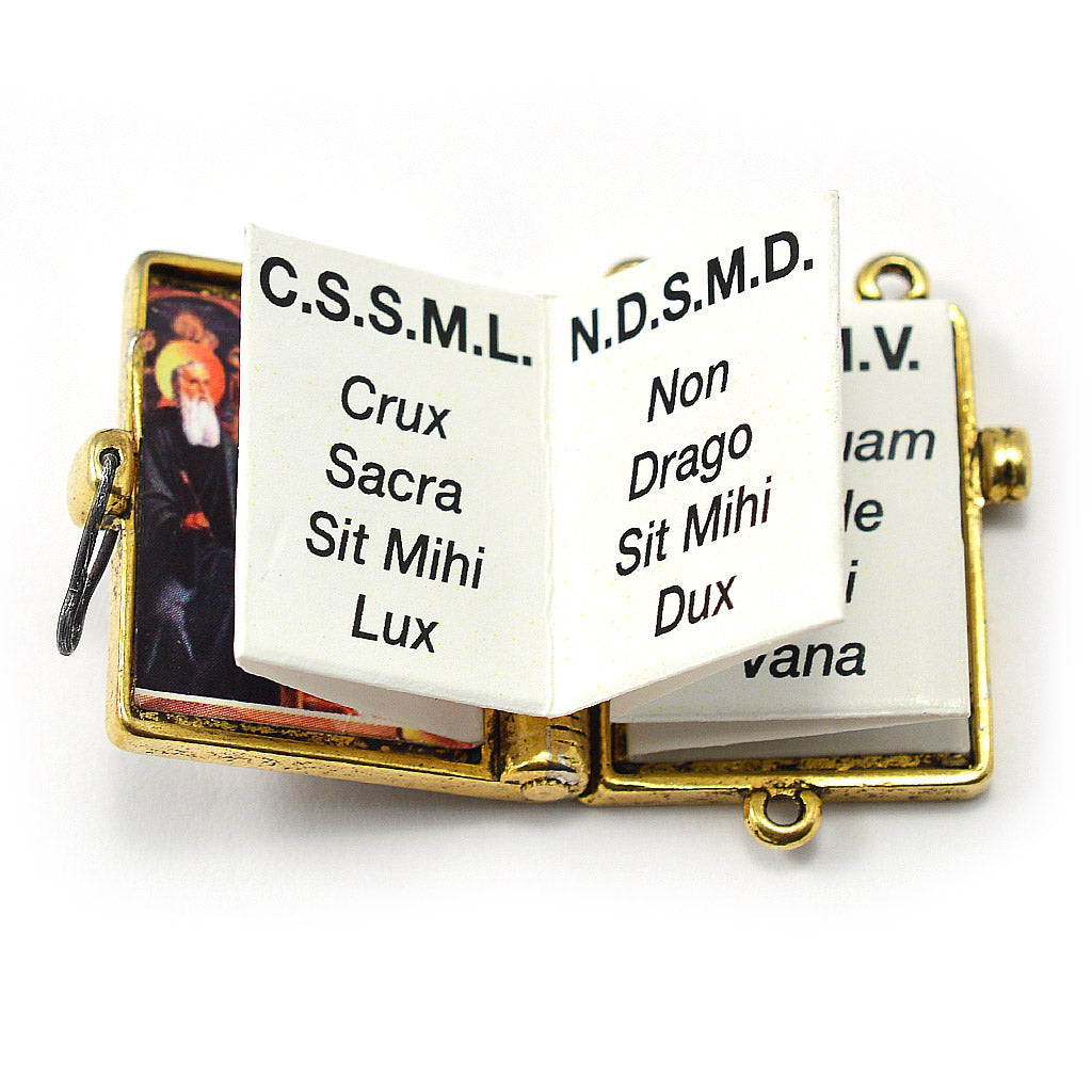 Saint Benedict Booklet Rosary with Italian Wood Beads &amp; Gold