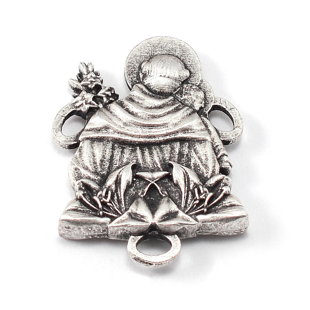 Saint Anthony Rosary in Antique Silver and Black Glass Beads